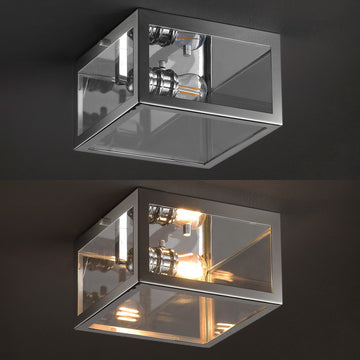 Eleanor 8" Farmhouse Industrial Square Iron/Glass Case LED Flush Mount - JONATHAN Y